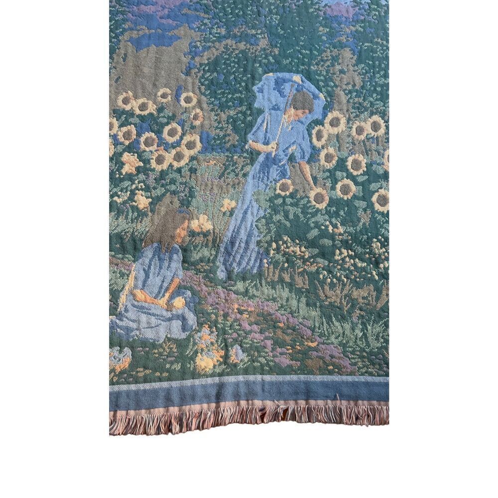 Monet Cotton Jacquard Tapestry Throw Triple Weave Bradlees  w/ Fringe Trim Edges - Picture 2 of 9